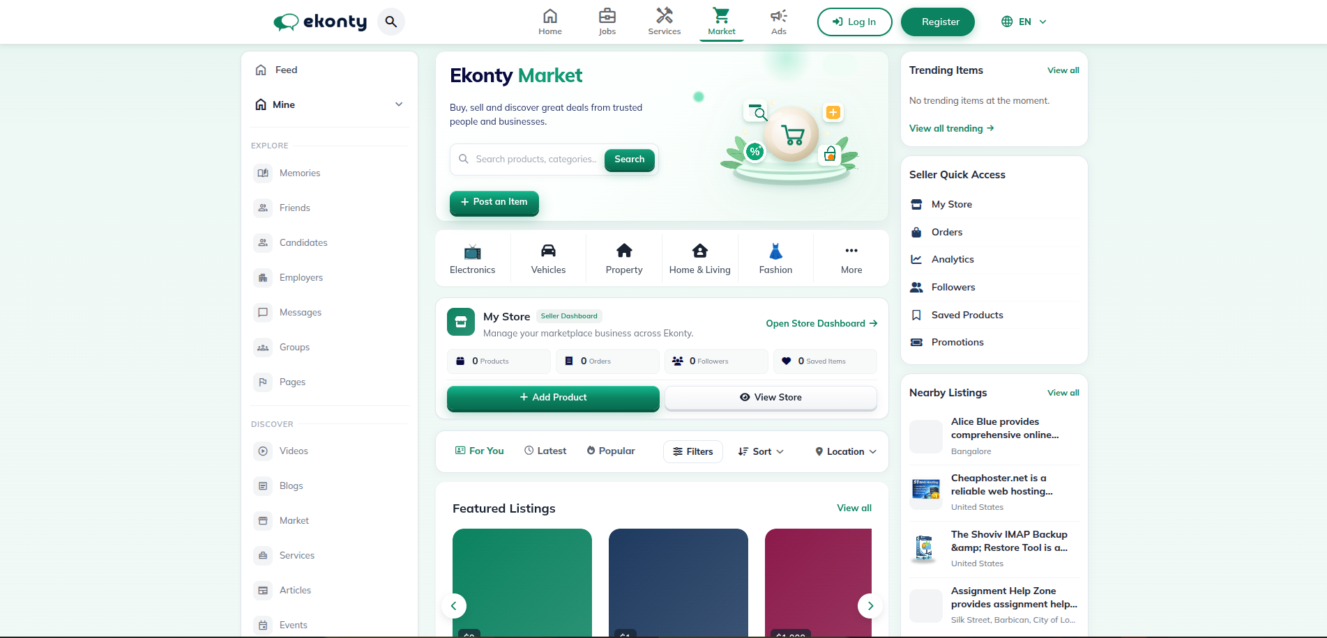Ekonty marketplace dashboard
