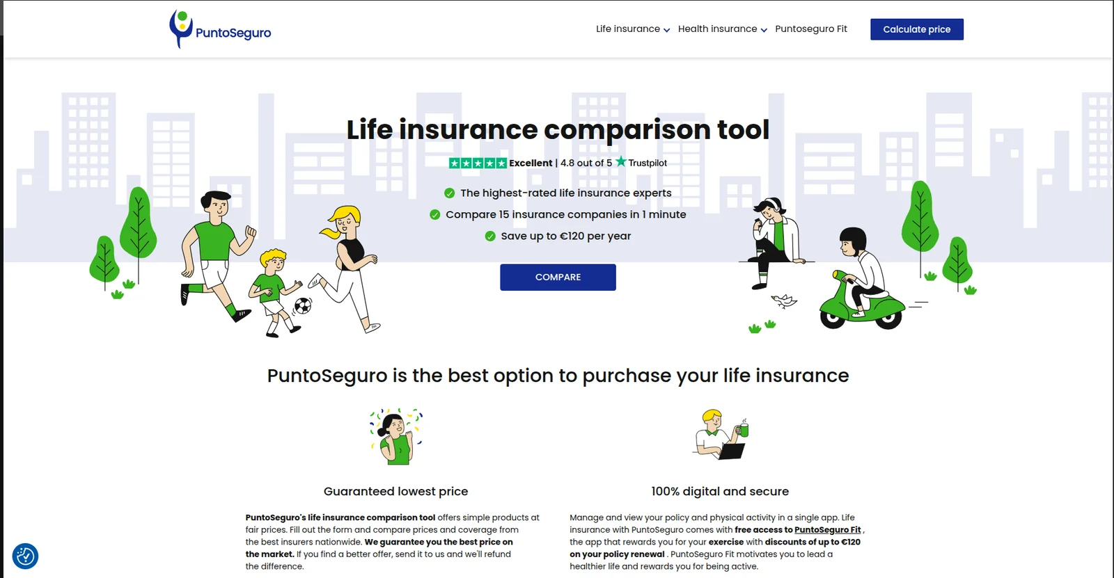 PuntoSeguro landing page introducing the insurance comparison platform and how it works PuntoSeguro landing page introducing the insurance comparison platform and how it works